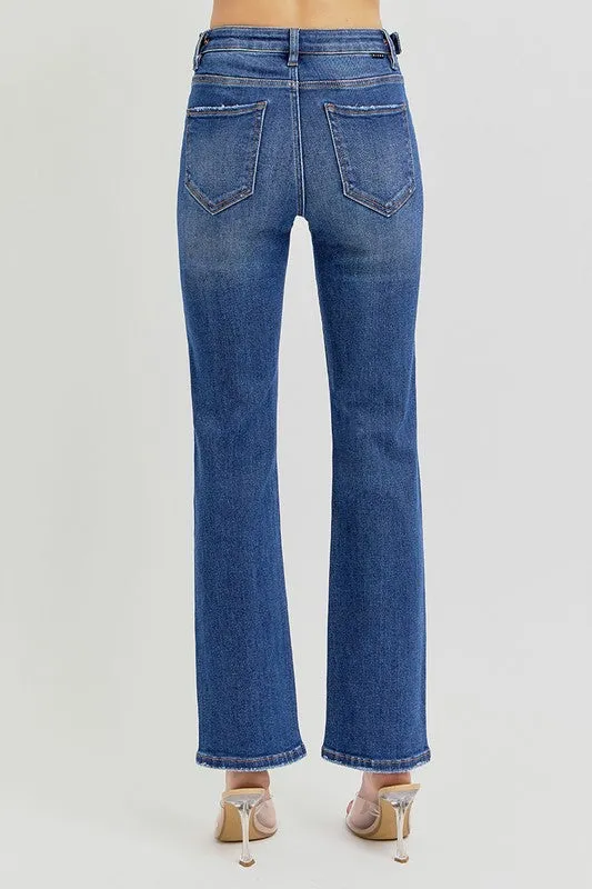 Dark Wash High Rise Ankle Length Straight Tummy Control Jeans - Risen Jeans