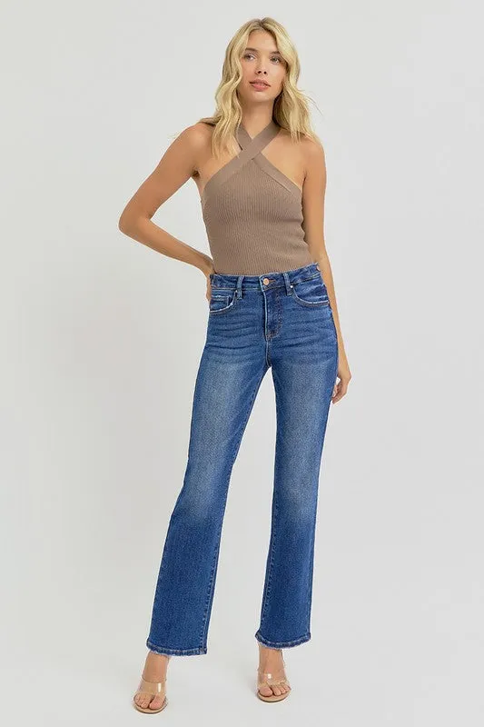 Dark Wash High Rise Ankle Length Straight Tummy Control Jeans - Risen Jeans