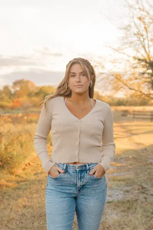 DEEP V NECK BUTTON DOWN FITTED RIB CARDIGAN