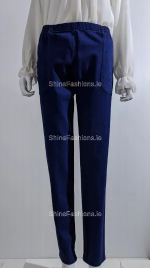 Denim Blue Elastic Waist Pocket Jeans with Stretch