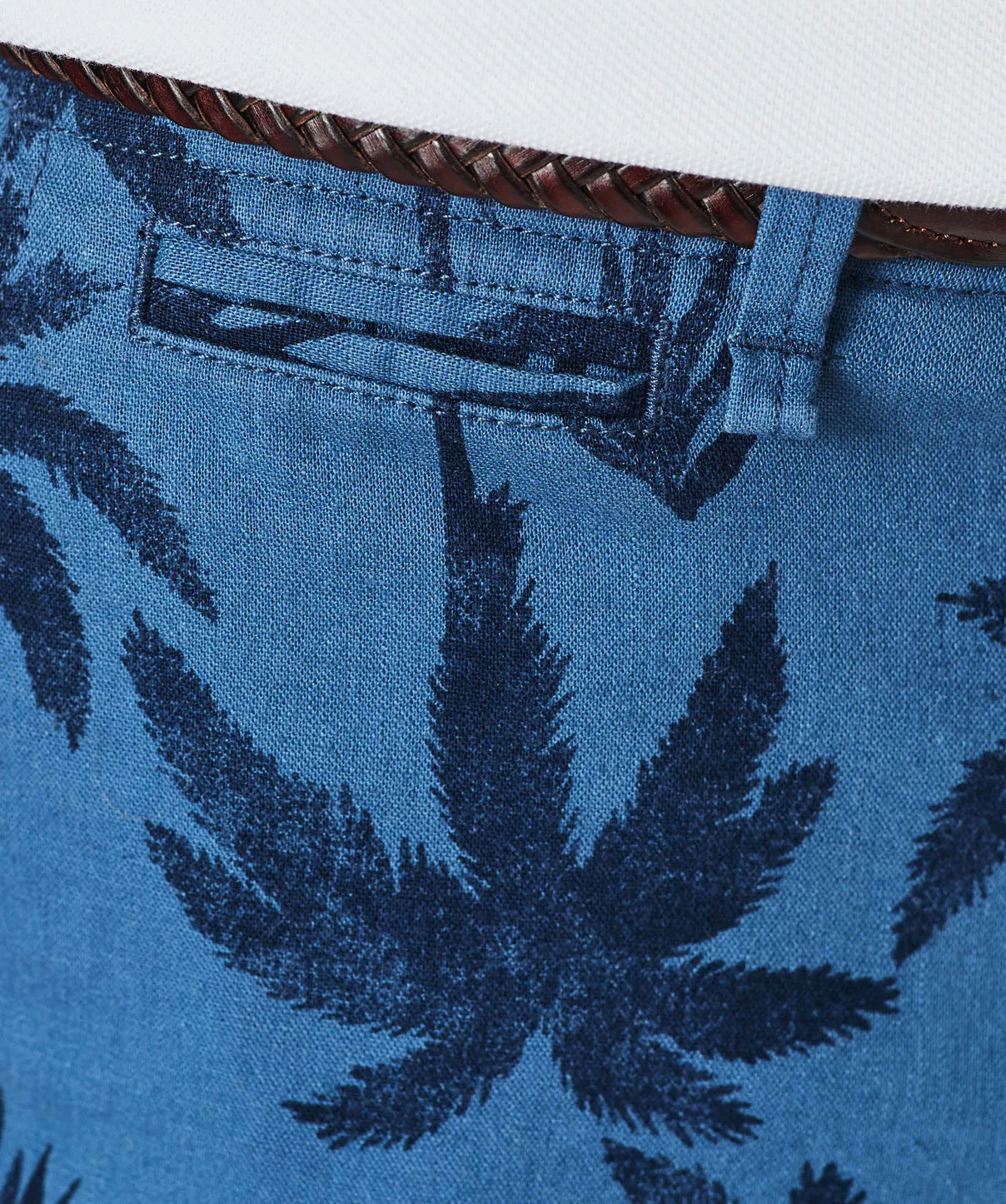 Denim Linen Palm Print Shorts