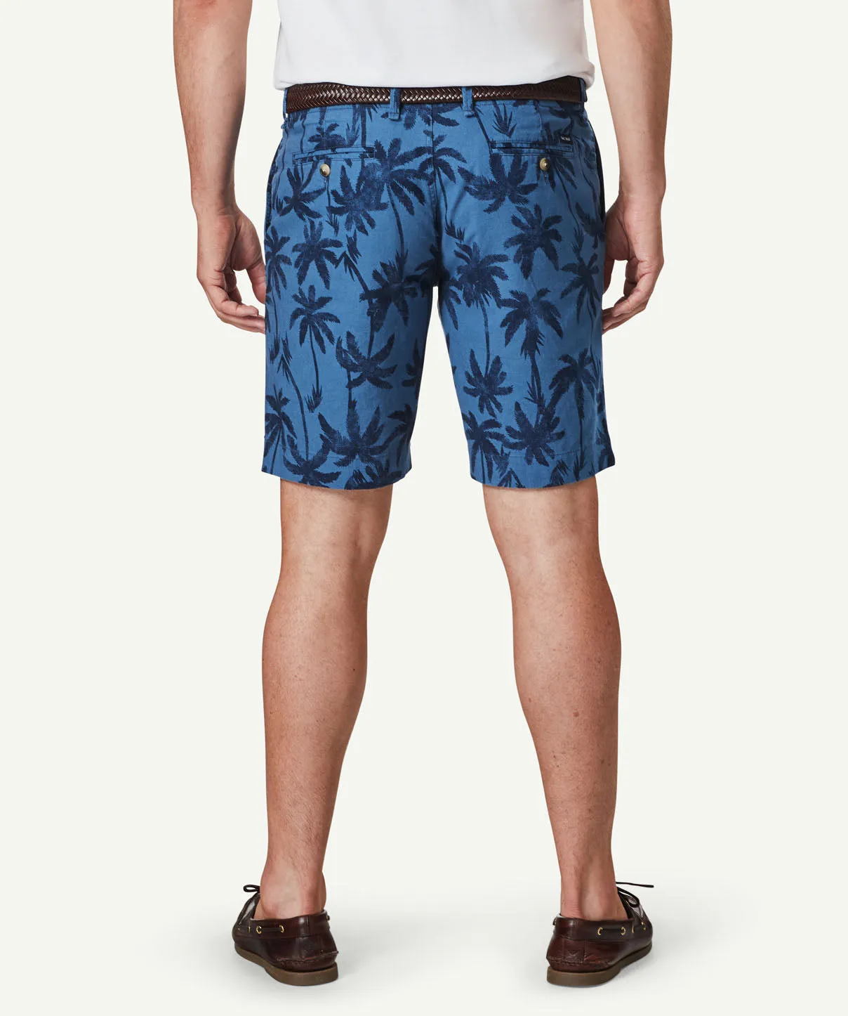 Denim Linen Palm Print Shorts