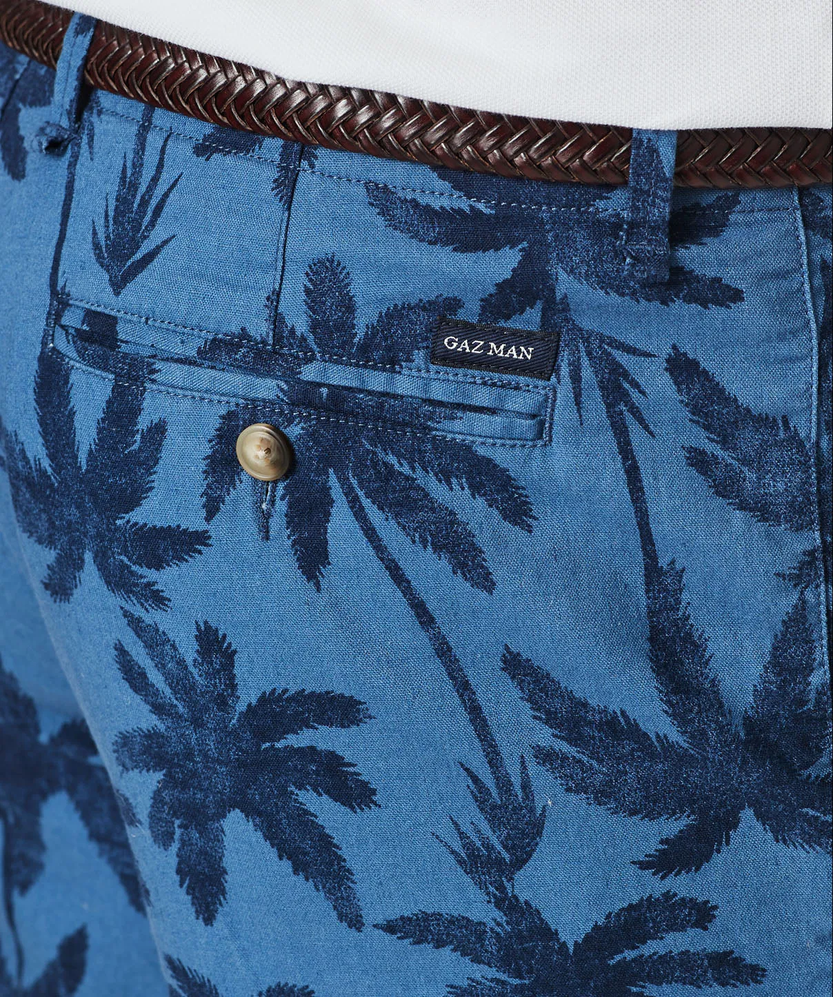 Denim Linen Palm Print Shorts