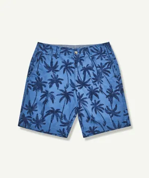 Denim Linen Palm Print Shorts