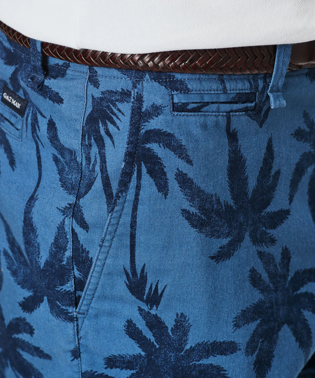 Denim Linen Palm Print Shorts