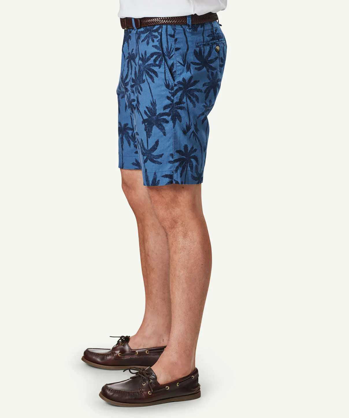 Denim Linen Palm Print Shorts