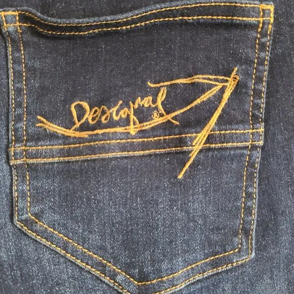 DESIGUAL Layered Graphic Waistband Straight Ankle Jeans 185SMDDX1 Women's 32