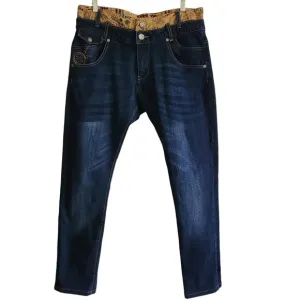 DESIGUAL Layered Graphic Waistband Straight Ankle Jeans 185SMDDX1 Women's 32
