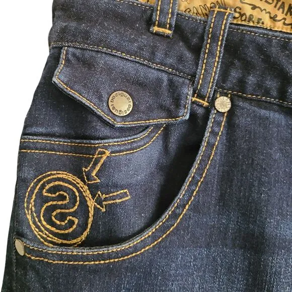 DESIGUAL Layered Graphic Waistband Straight Ankle Jeans 185SMDDX1 Women's 32