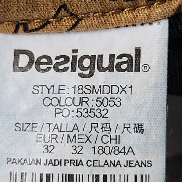 DESIGUAL Layered Graphic Waistband Straight Ankle Jeans 185SMDDX1 Women's 32