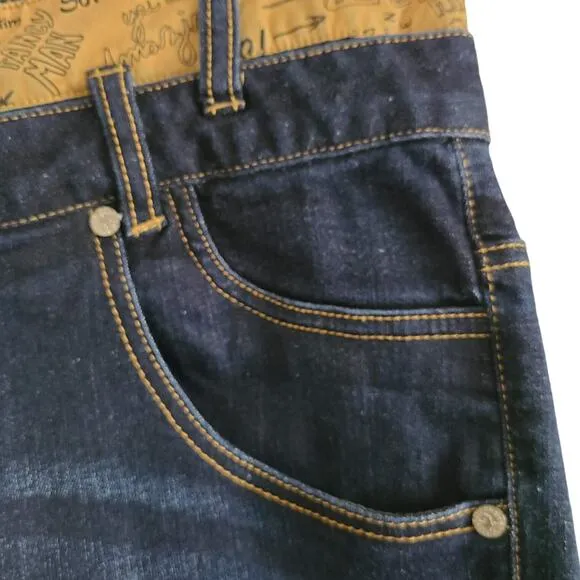 DESIGUAL Layered Graphic Waistband Straight Ankle Jeans 185SMDDX1 Women's 32
