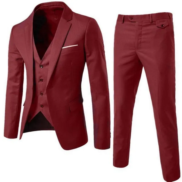 DIHOPE 2020 Business Blazer  Vest  Pants Suit Sets Men Autumn Fashion Solid Slim Wedding Set Vintage Classic Blazers Male