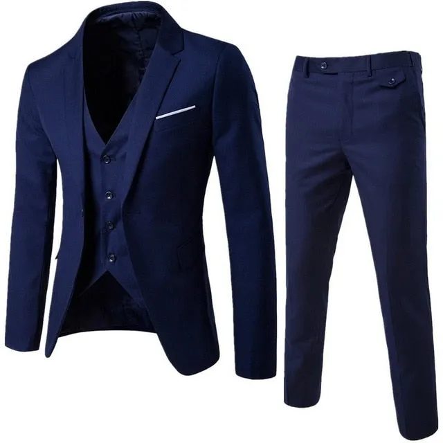 DIHOPE 2020 Business Blazer  Vest  Pants Suit Sets Men Autumn Fashion Solid Slim Wedding Set Vintage Classic Blazers Male