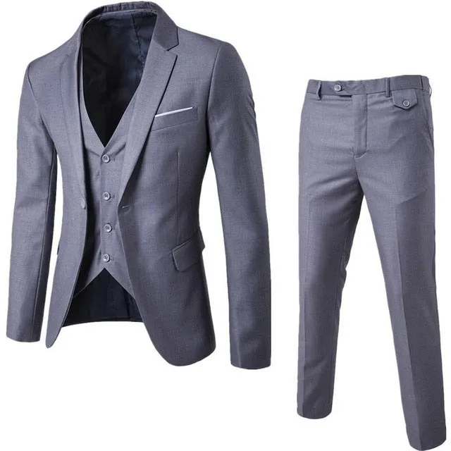 DIHOPE 2020 Business Blazer  Vest  Pants Suit Sets Men Autumn Fashion Solid Slim Wedding Set Vintage Classic Blazers Male
