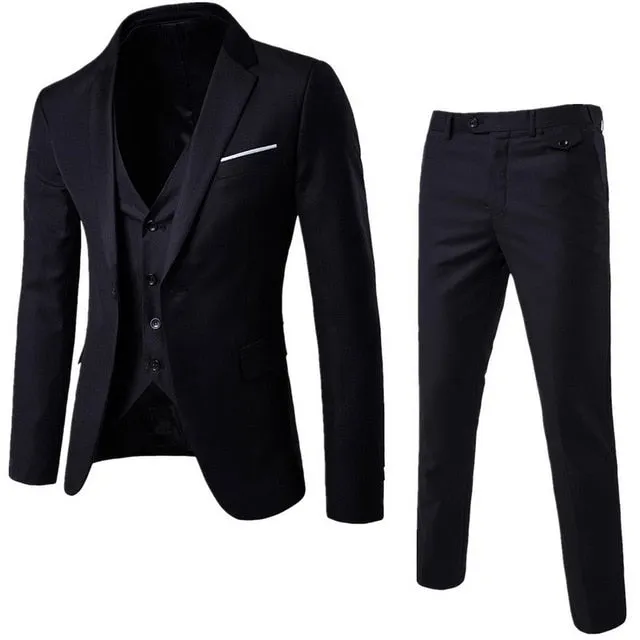 DIHOPE 2020 Business Blazer  Vest  Pants Suit Sets Men Autumn Fashion Solid Slim Wedding Set Vintage Classic Blazers Male