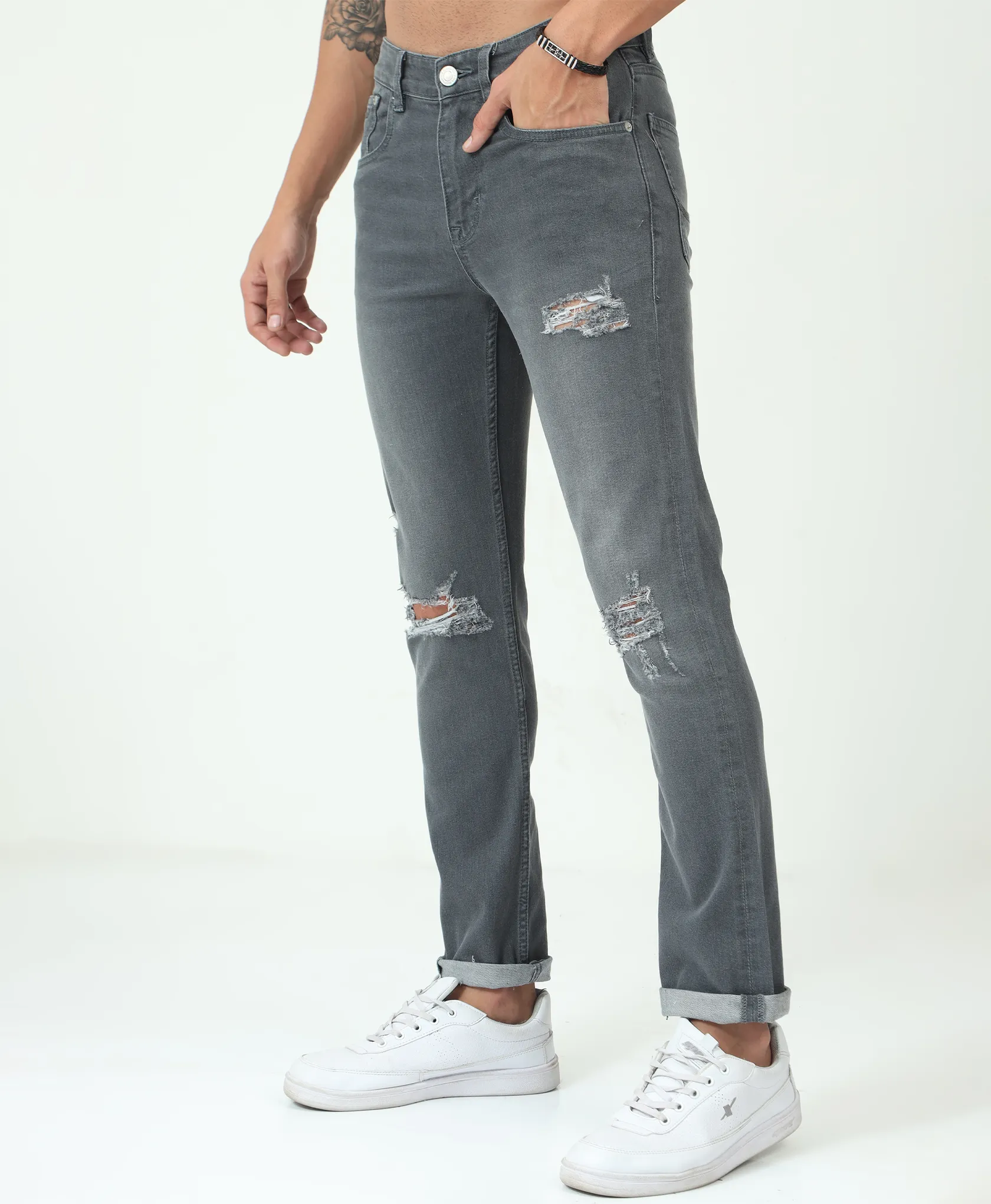 Distressed Grey Slim-fit Jeans