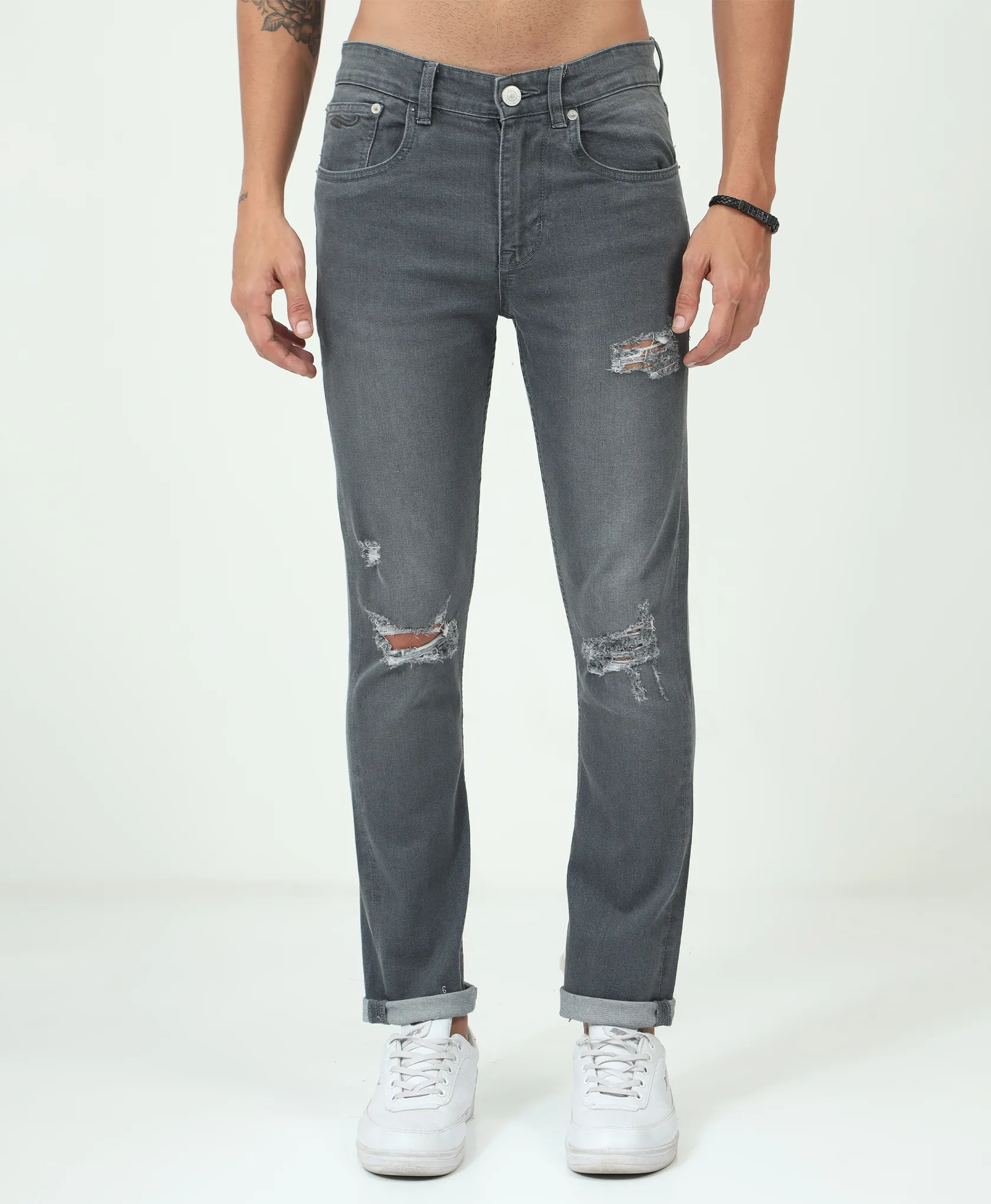 Distressed Grey Slim-fit Jeans