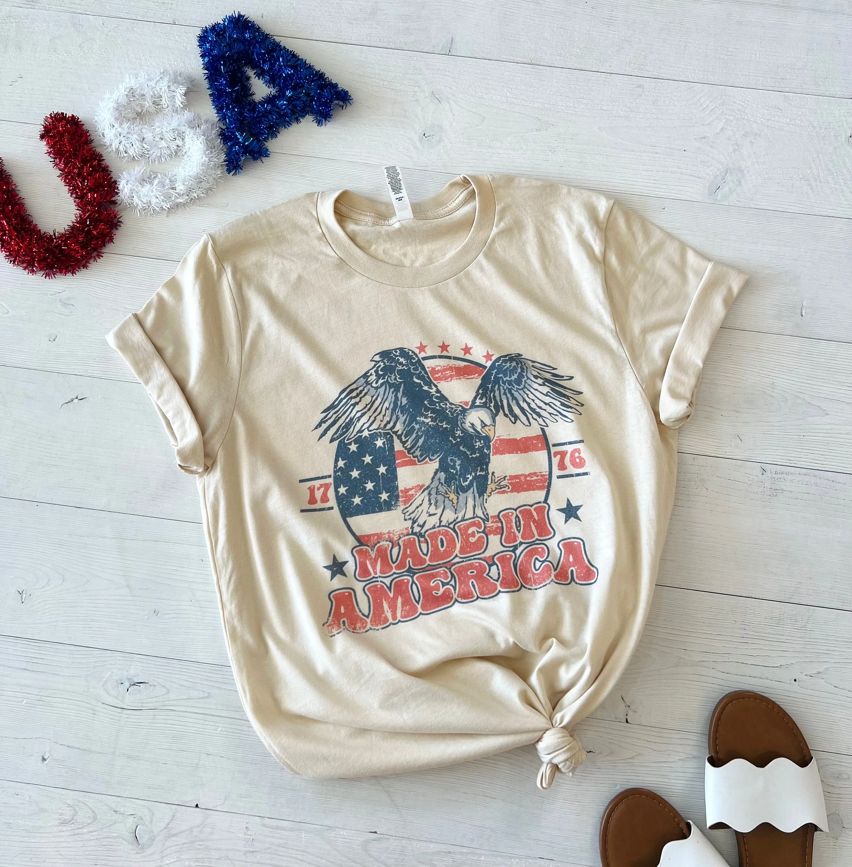 Distressed Made In America Bald Eagle T-Shirt
