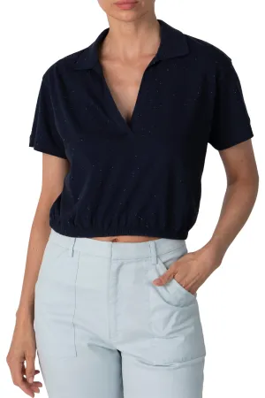 Donegal Jersey Split Collar Top in Midnight