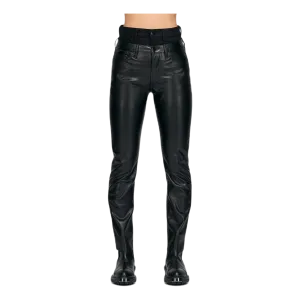 Double Waisted Leather Jeans Black