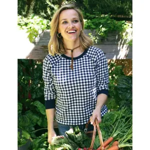 Draper James Natalie Sweatshirt in Gingham Nassau Navy Multi Size XL 14 NWT
