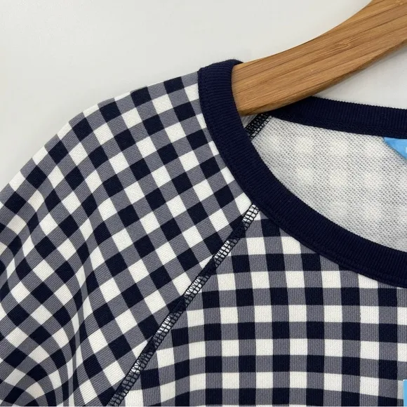 Draper James Natalie Sweatshirt in Gingham Nassau Navy Multi Size XL 14 NWT
