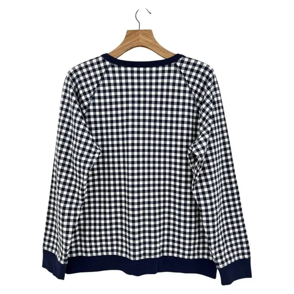 Draper James Natalie Sweatshirt in Gingham Nassau Navy Multi Size XL 14 NWT