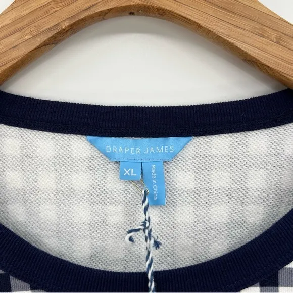 Draper James Natalie Sweatshirt in Gingham Nassau Navy Multi Size XL 14 NWT