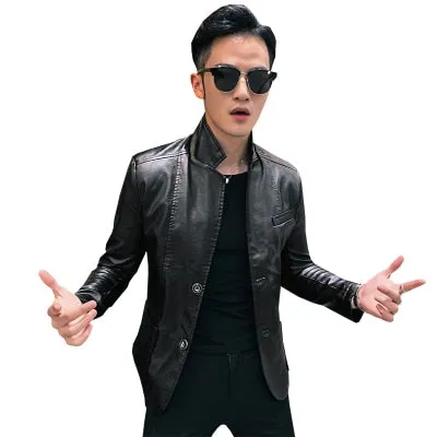 Dress Suit Coat men's jackets men's Business leather jackets men's Pu Blazers new Korean style slim thin trend leather jackets