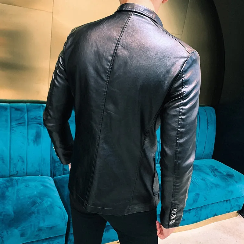 Dress Suit Coat men's jackets men's Business leather jackets men's Pu Blazers new Korean style slim thin trend leather jackets