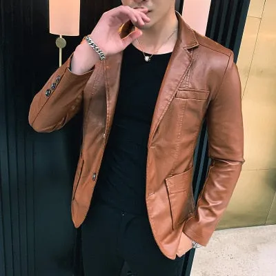 Dress Suit Coat men's jackets men's Business leather jackets men's Pu Blazers new Korean style slim thin trend leather jackets
