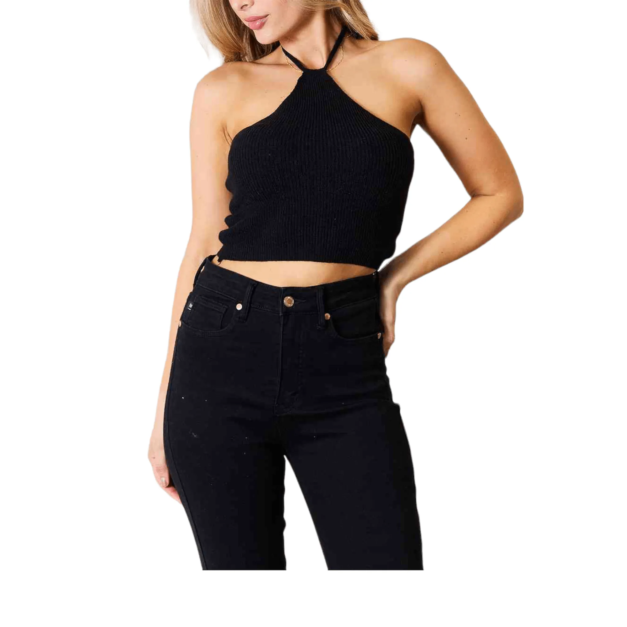 Dynamo Diva Ribbed Halter Cropped Top