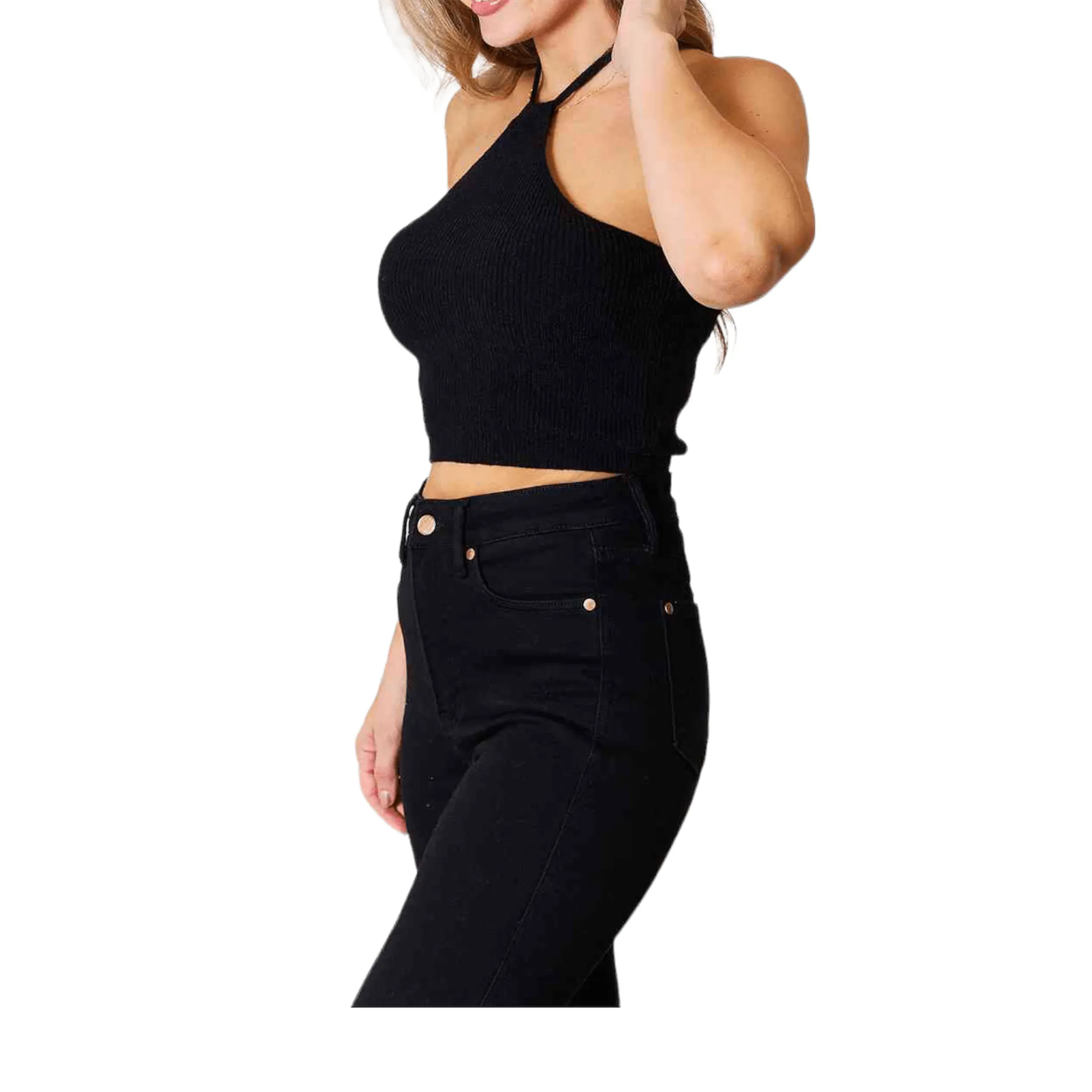 Dynamo Diva Ribbed Halter Cropped Top