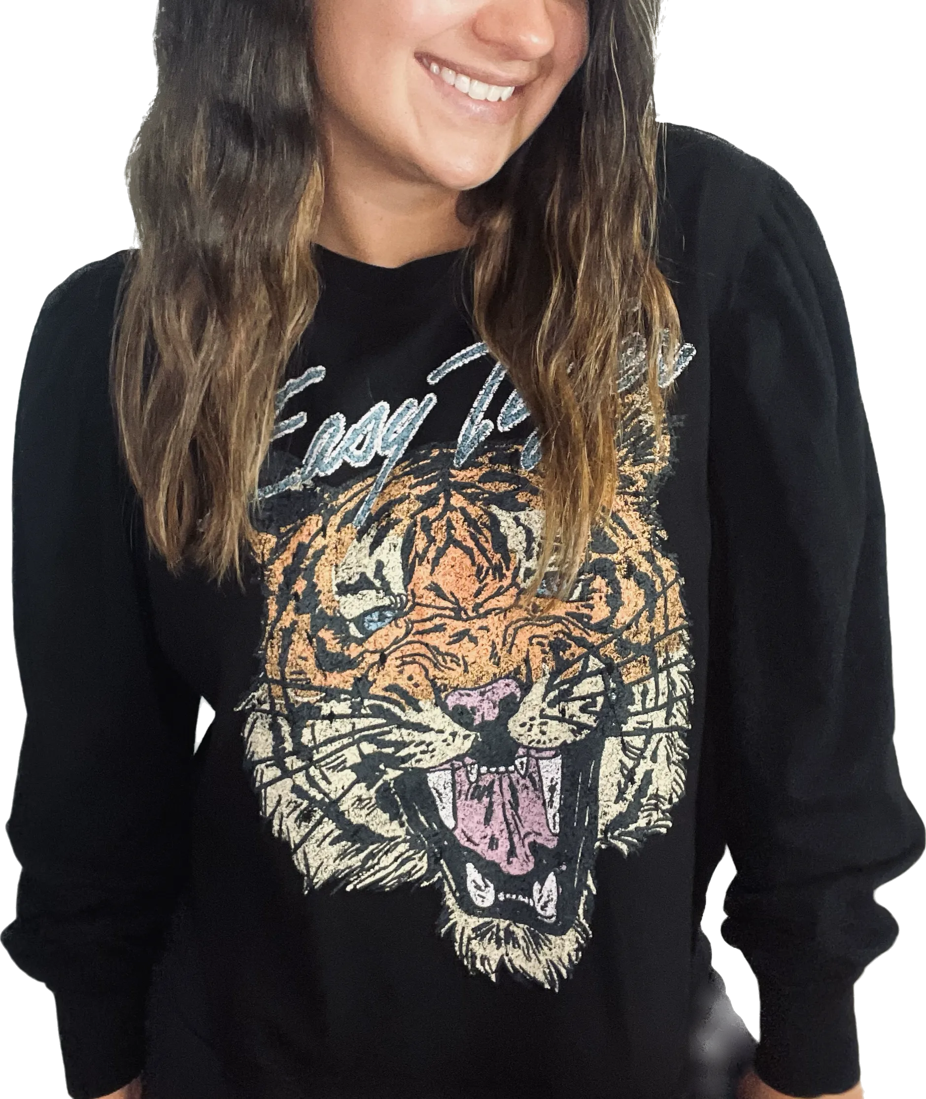 Easy Tiger Puffy Long Sleeve Black Graphic Blouse.