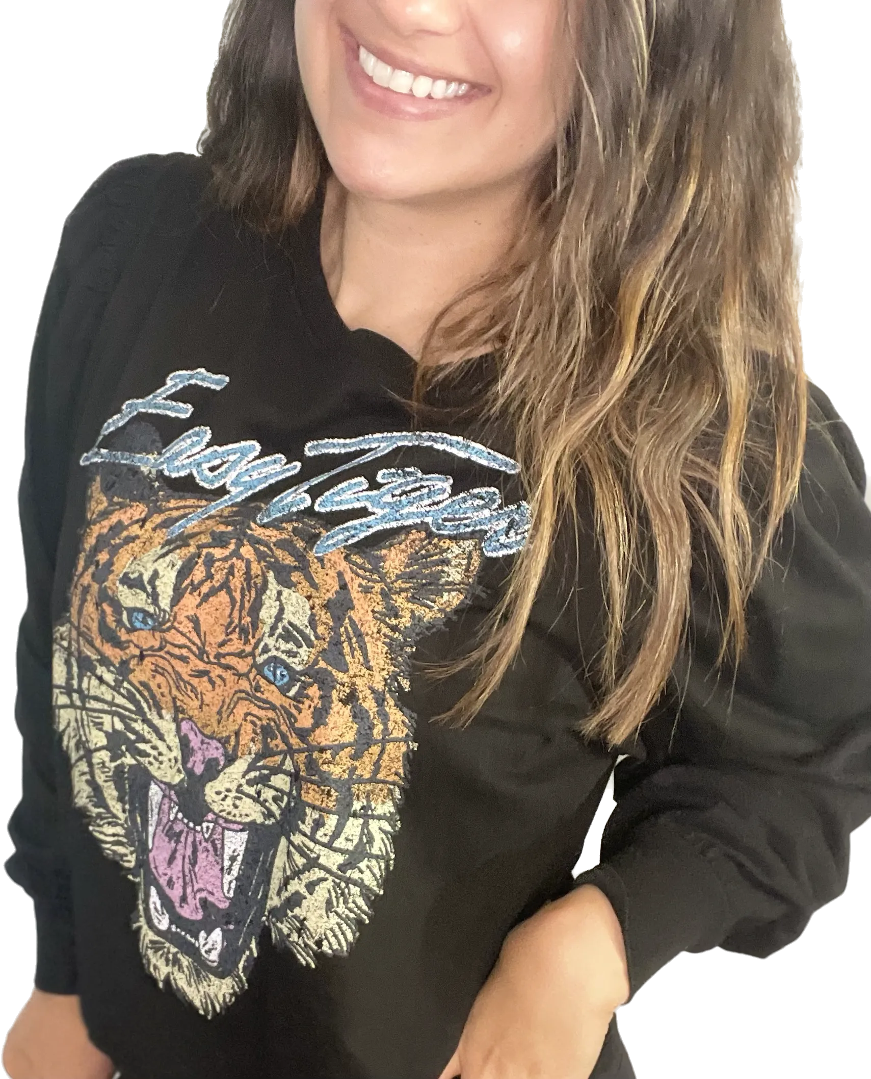 Easy Tiger Puffy Long Sleeve Black Graphic Blouse.