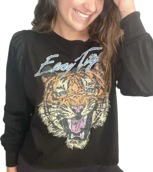 Easy Tiger Puffy Long Sleeve Black Graphic Blouse.
