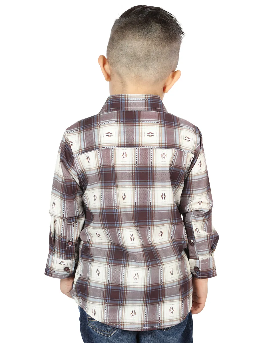 El General Kids Casual Long-Sleeve Shirt - Beige/Burgundy