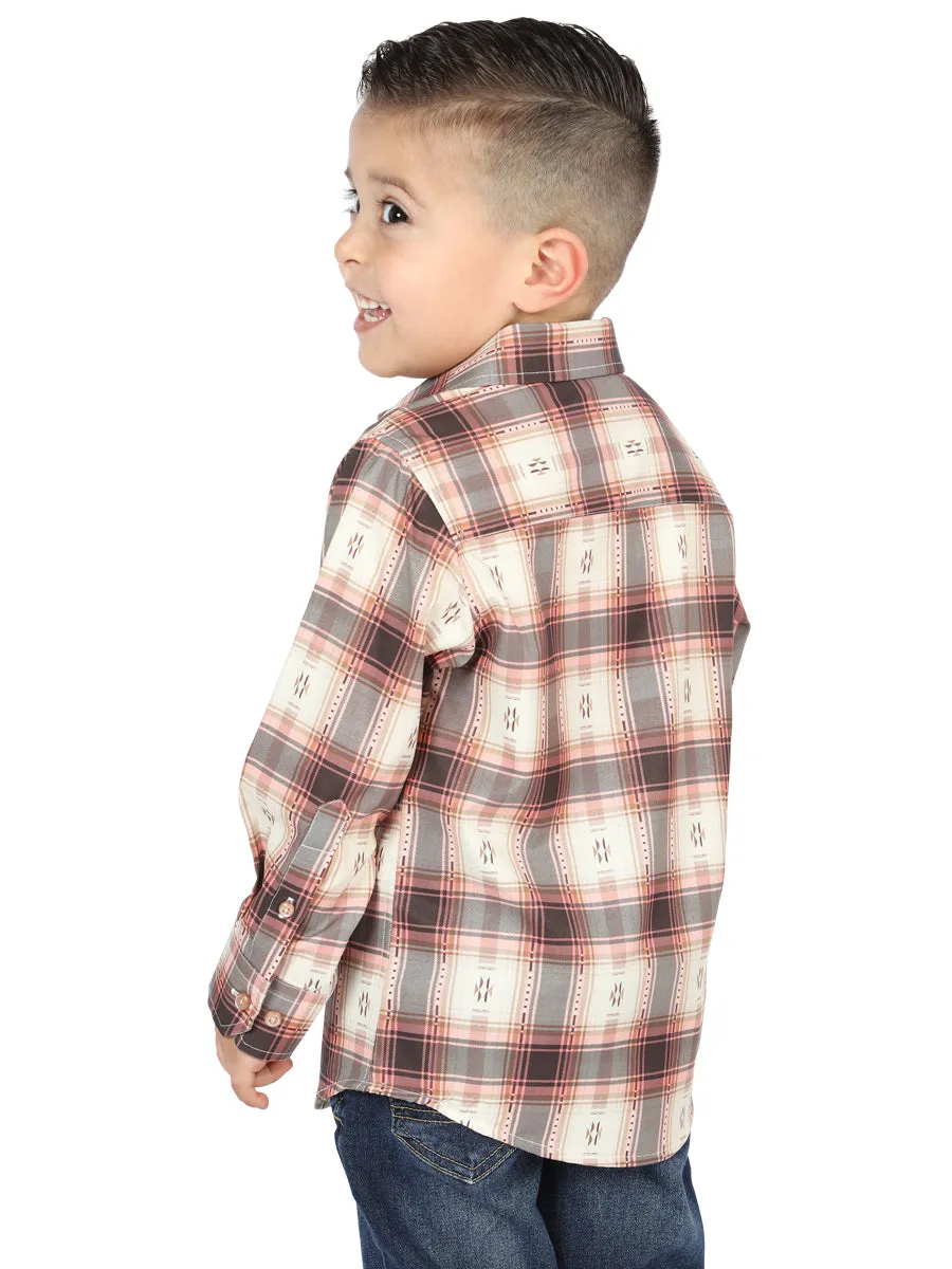 El General Kids Casual Long Sleeve Shirt - Orange/Beige