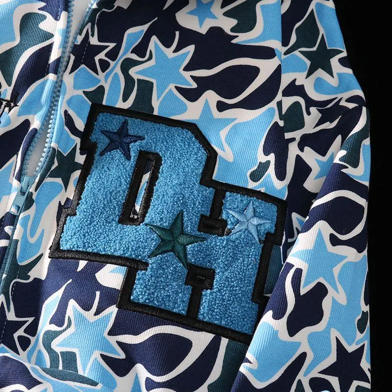Embroidery Camouflage Zip Up Hoodie