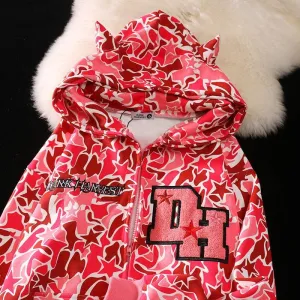 Embroidery Camouflage Zip Up Hoodie
