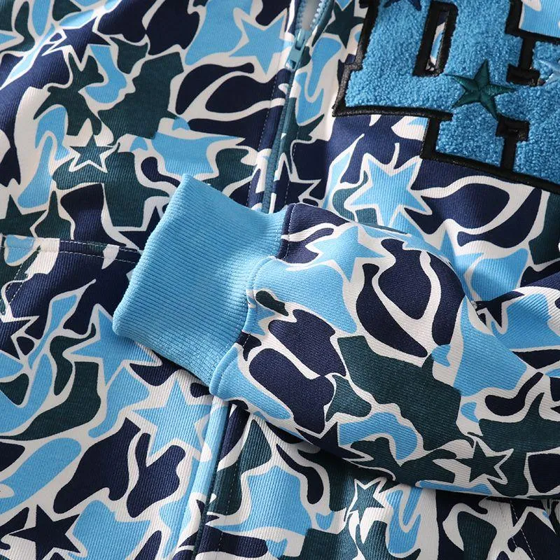 Embroidery Camouflage Zip Up Hoodie