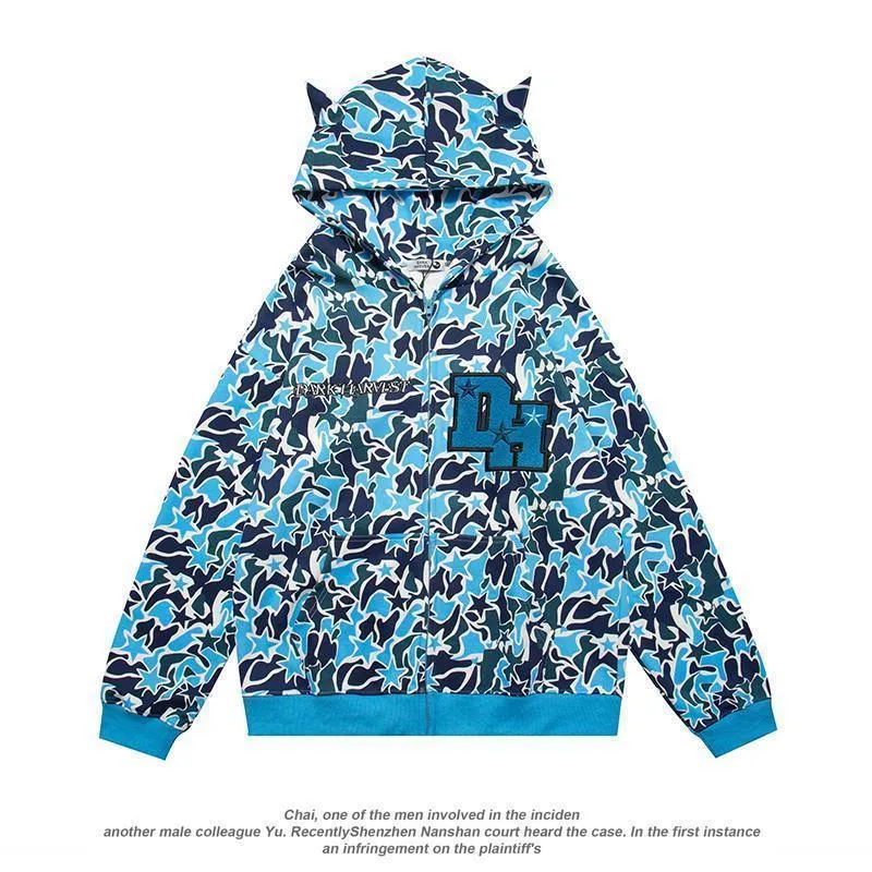 Embroidery Camouflage Zip Up Hoodie
