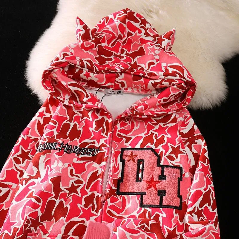 Embroidery Camouflage Zip Up Hoodie