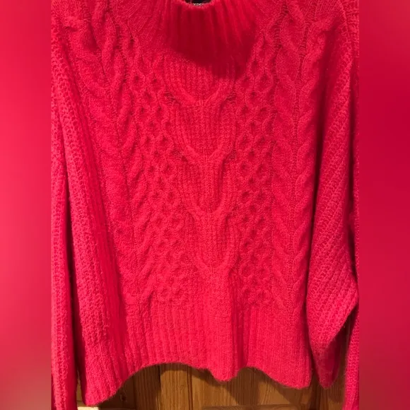 Express‎ Flame Orange Oversized Chunky Knit Mock Neck Sweater Size XL