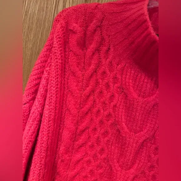 Express‎ Flame Orange Oversized Chunky Knit Mock Neck Sweater Size XL