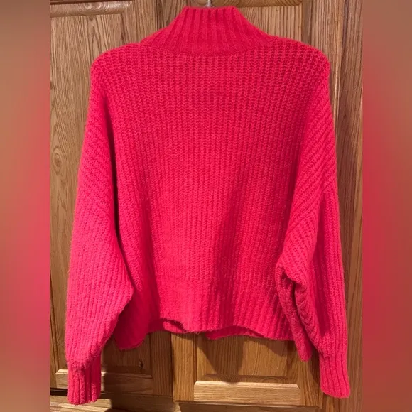 Express‎ Flame Orange Oversized Chunky Knit Mock Neck Sweater Size XL