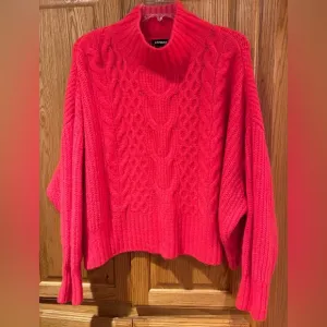 Express‎ Flame Orange Oversized Chunky Knit Mock Neck Sweater Size XL