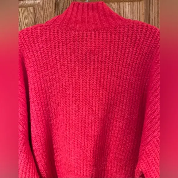 Express‎ Flame Orange Oversized Chunky Knit Mock Neck Sweater Size XL