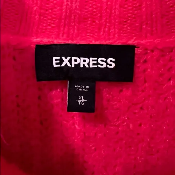 Express‎ Flame Orange Oversized Chunky Knit Mock Neck Sweater Size XL