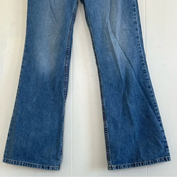 Express Y2K 90s Denim Blue Low Rise Button Fly Hipster Flare Jeans Size 7/8.